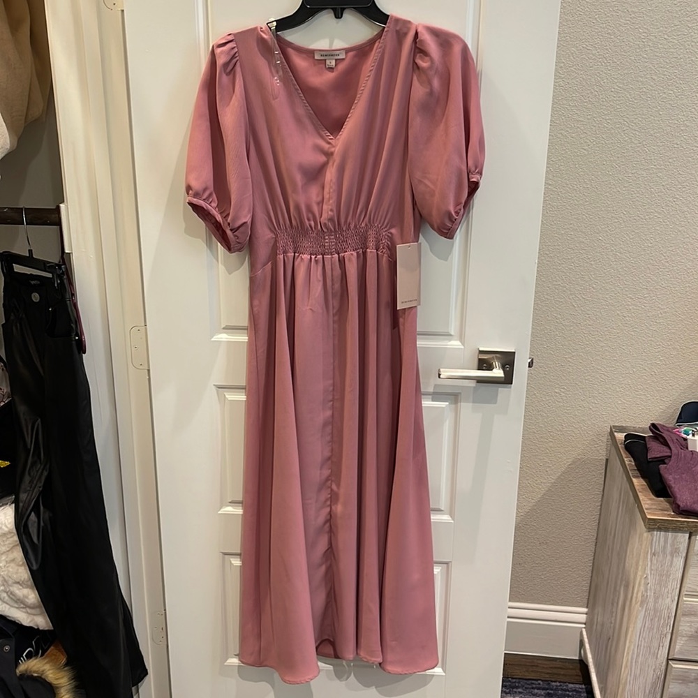 Mauve puff sleeve midi dress